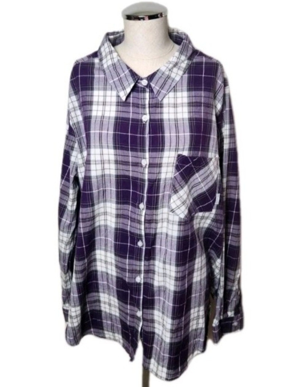 Woodland Creek Women's Cotton Long Sleeve Button Up Shirt Purple Plaid Size XXL